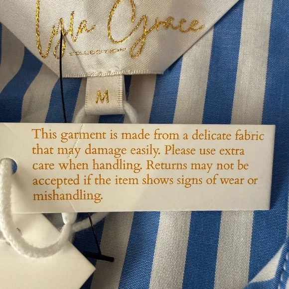 Lyla Grace Blue & White Stripe Tie Front French Girl Shirt NWT M - Picture 4 of 6